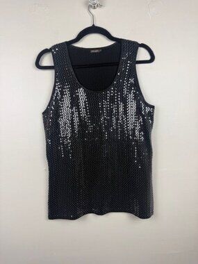 J. McLaughlin Women's Black Sequin Scoop Neck Sleeveless Top Size M